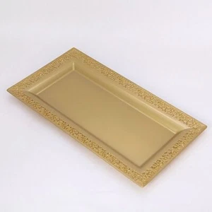 Gold 4 Plastic 14" Rectangle Serving Trays Lace Print Rim Design Party Events - Picture 1 of 9