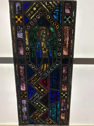 ANTIQUE GERMAN STAINED GLASS CHURCH ANGEL WINDOW FROM A CLOSED CHURCH - X14 Cover