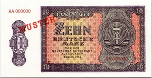 Germany 10 Mark 1954, UNC, Specimen MUSTER,  P-18s, Prefix AA0000000, No 000126 - Picture 1 of 4