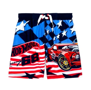Hot Wheels Swimsuit Swim Trunks Shorts Boys 4 5 6 7 8 10 12 Patriotic USA Flag - Picture 1 of 8