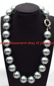 Petty Natural Huge 18mm Gray Shell Pearl Gemstone Round Beads Necklace 16-24in - Picture 1 of 12