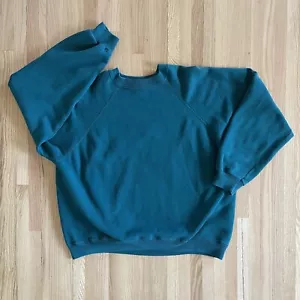Felpa girocollo vintage Teal Raglan Hanes Sport USA anni 80 90 XL Boxy adatta a med - Foto 1 di 5