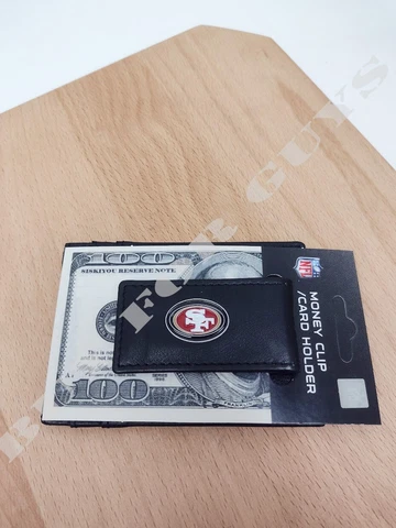 San Francisco 49ers NFL Black Leather Money Clip Wallet - Magnetic Wallet Cover