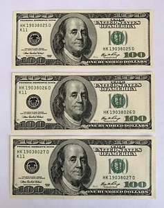 (3) Series 2006 $100- Hundred Dollar Federal Reserve Note/Bill - Consecutive UNC - Picture 1 of 13