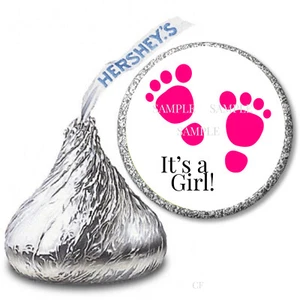 It's a Girl Hot Pink Feet Baby Shower Favors Hershey Kiss Labels Candy Wrappers - Picture 1 of 1