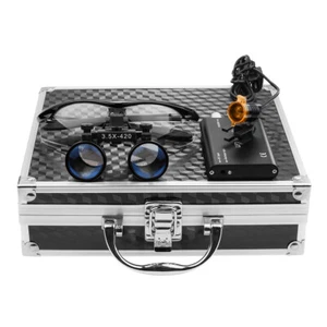 3.5X420MM Binocular Loupe + 3W LED Headlight &Filter + Black Aluminum Box USA - Bild 1 von 10