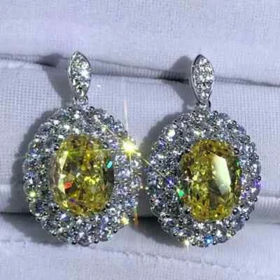 4.50Ct Oval Cut Lab-Created Citrine Drop Dangle Earrings 14K White Gold Plated - Image 1 of 4