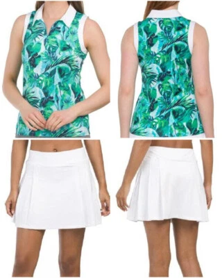 TOMMY BAHAMA Golf L Tropical Print Sleeveless Zip Front Polo Top & Skort Set NWT - Image 1 of 4