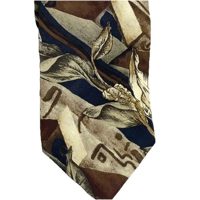 Vtg Neck Tie Structure Le Collezioni Abstract Faces Veg Print Silk Art 90s Y2K - Image 1 of 4