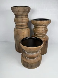 VTG Hallmark Wooden Pillar Candle Holder with Candle Set of 3 - Picture 1 of 5