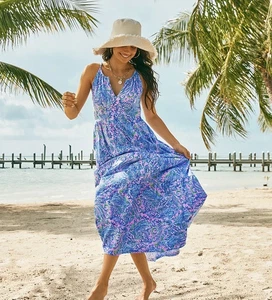 LILLY PULITZER MARIBELLA MAXI DRESS WE MERMAID IT LILAC ROSE TIERED SWING XXL - Picture 1 of 7