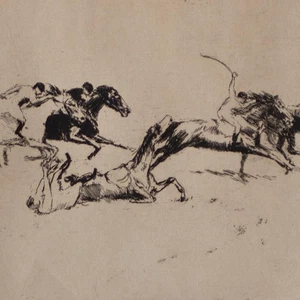 Wilhelm Giese Pferderennen Berliner Sezession signiert Radierung um 1910 2/30 - Bild 1 von 4