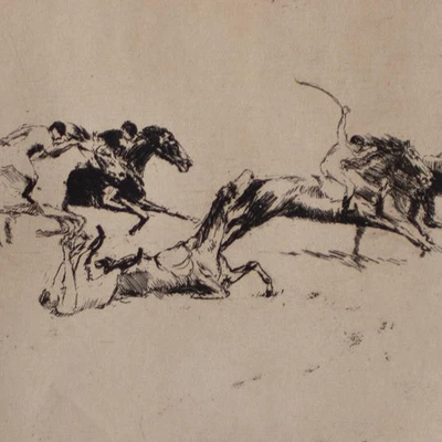 Wilhelm Giese Pferderennen Berliner Sezession signiert Radierung um 1910 2/30 - Bild 1 von 4