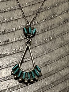 Old Pawn Sterling Nadelspitze Türkis Anhänger & 18" ca. Halskette 122024aD - Bild 1 von 3