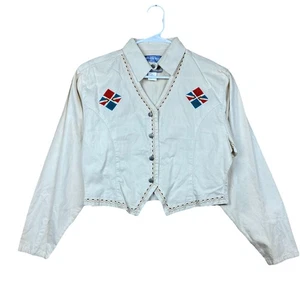 Wrangler Western Wear Women’s Embroidered Cropped Button Shirt Jacket M Beige - Picture 1 of 10