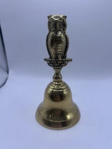 Vintage 5” Brass Metal Hand Bell Owl Figurine Handle Made England - Picture 1 of 8