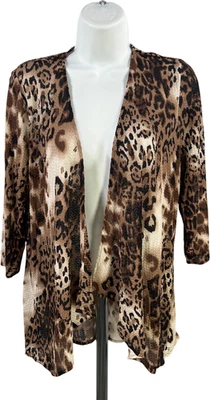 Chico’s Women’s Brown Animal Print 3/4 Sleeve Lightweight Draped Jacket - 0/US S - Image 1 of 4