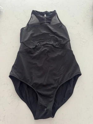 Bloch Dancewear Halter Gymnastics Leotard Sleeveless Black Floral Size 14 Mesh - Image 1 of 3