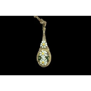 Vintage Gold necklace with gold pendant and white enamel daisy flowers - Picture 1 of 2