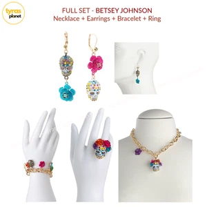 Betsey Johnson Halloween Sugar Skull Jewelry Set Necklace Earrings Bracelet Ring - Picture 1 of 12