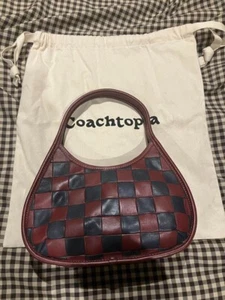 Coach Coachtopia Ergo Bag Checkerboard Upcrafted Leather Burgundy Navy Used - Picture 1 of 6