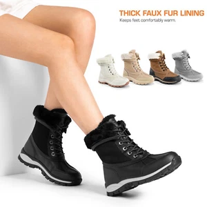 Women Winter Boots Warm Faux Fur Fuzzy Waterproof Mid Calf Snow Boot for Outdoor - Picture 1 of 17
