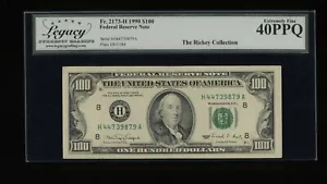 DBR 1990 $100 FRN St. Louis Fr. 2173-H Legacy XF-40 PPQ Serial H44739879A - Picture 1 of 2