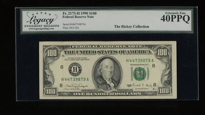 DBR 1990 $100 FRN St. Louis Fr. 2173-H Legacy XF-40 PPQ Serial H44739879A - Image 1 of 2