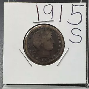 1915 S Barber Silver Quarter Coin Average VG Circulated Toned - Picture 1 of 2