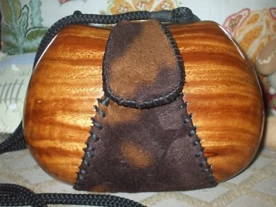 Timmy Woods linda bolsa de ombro redonda de camurça de madeira brilhante tiracolo baguete 341 - Imagem 1 de 4