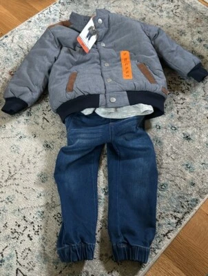 New KOALA KIDS 3 Pieces Set Sherpa Puffer Jacket Jeans T-shirt Denim Chambray 2T - Image 1 of 4