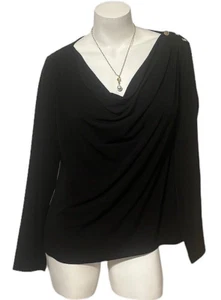 NWT WOMEN'S MICHAEL KORS BLACK DRAPED NECK LONG SLEEVE TOP SIZE XL MSRP $98.00 - Picture 1 of 9