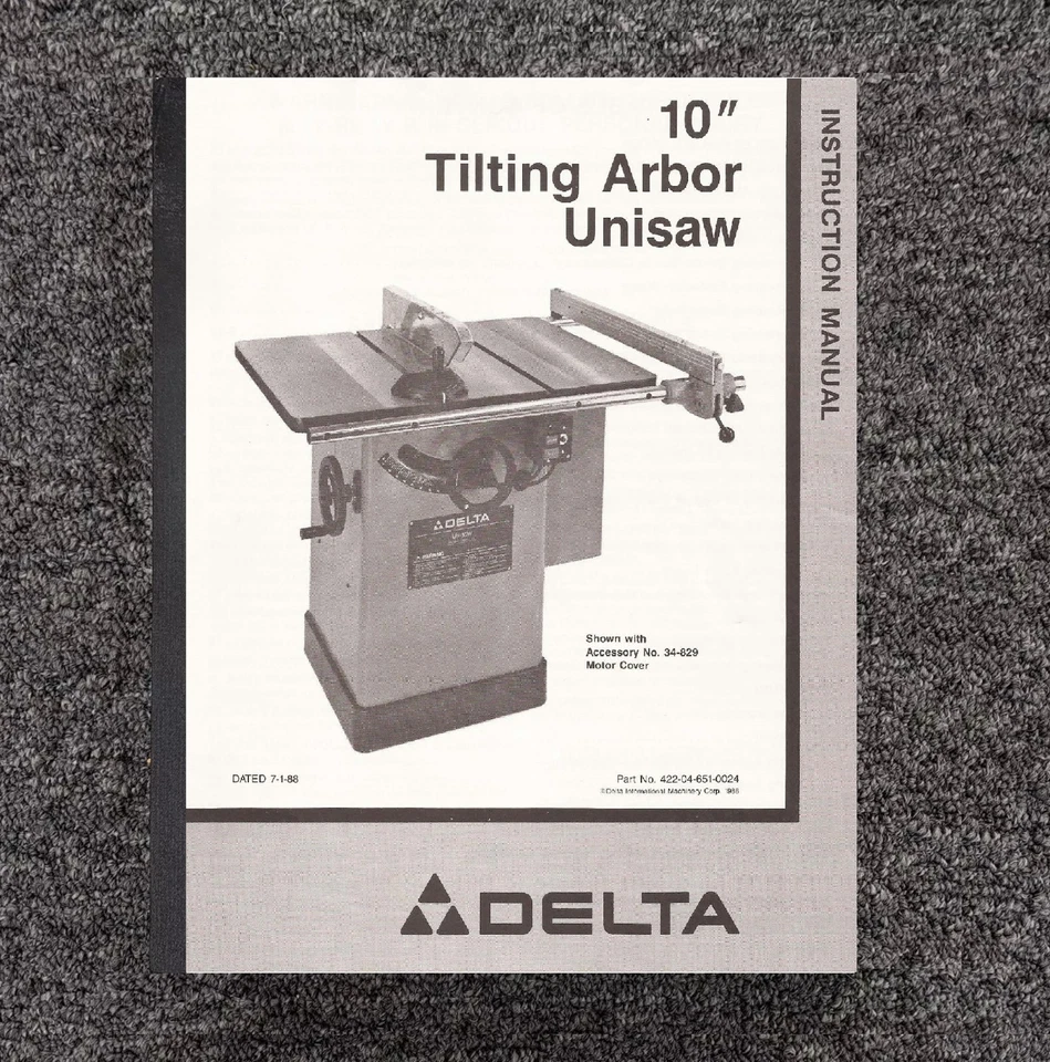Tilting Arbor Unisaw Operator Instruction Maint Manual Fits Delta 10 inch 34-829 - Image 1 of 4