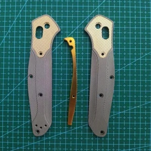 1 Pair Titanium Inlaid With Brass Handle Scales for Benchmade 940 Osborne Knives - Picture 1 of 11