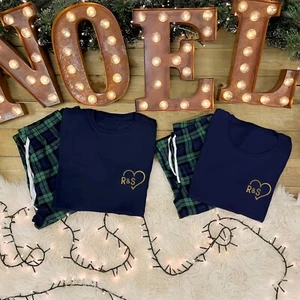 PERSONALISED COUPLES PYJAMAS - Initials Matching Tartan PJs Gift Wedding Xmas - Picture 1 of 6