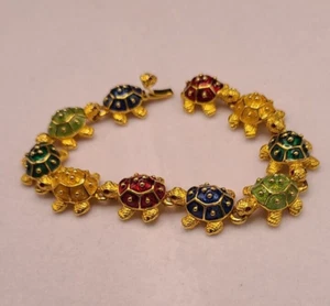 Kenneth Jay Lane Turtle Braclet 7 Inches Long Red Yellow Green Blue Enamel - Picture 1 of 5
