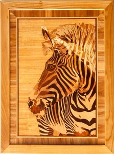 Panel safari cebra madera mosaico retrato eco regalo incrustación panel enmarcado colgante de pared - Imagen 1 de 15