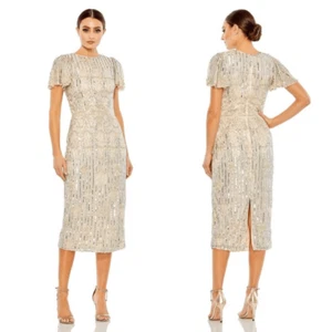 Mac Duggal Embellished Flutter Sleeve High Neck Dress Size 16 - Picture 1 of 9
