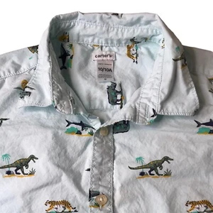CARTER'S Kid Shirt Short Sleeve Collared. Zoo Animals Size 10/10A Light Blue - Picture 1 of 13