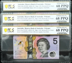 3 x Consecutives 2016 First Prefix AA16 $5 Banknotes PCGS SUP GEM UNC 68 PPQ ... - Bild 1 von 2