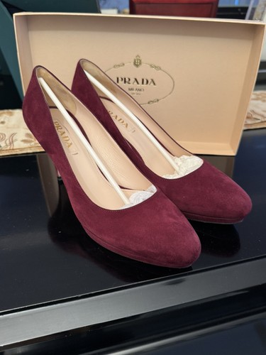 Scarpe decolte donna Prada scamosciate tacco plateau rosso bordeaux taglia 39 indossate una volta!
