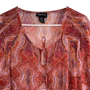 Maggie Barnes Womens 2X Plus Blouse Sheer Long Sleeve 22-24W Rust Orange - Picture 1 of 5