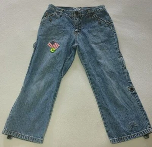 Y2K Limited Too Girls Jeans Size 12 Embroidered Patches Roll Tab Legs Pockets - Picture 1 of 16