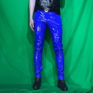 Men Faux Leather Pants Trousers Metallic Shiny Wet Look Skinny Party Club Dance - Picture 1 of 19