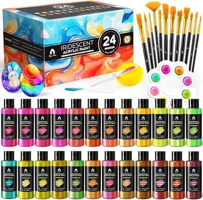 40-teiliges Acrylfarben-Set mit 12 Pinseln, 2 Messern & Palette - 24 Farben - Bild 1 von 4