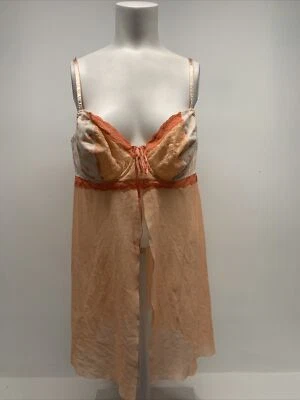 Vestido de Dormir Cacique Babydoll Encaje Floral Sujetador con Aros Naranja Talla Grande 18 20 Foto 1 de 4