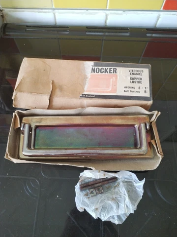 Antique Vintage Vitreous Enamel Letter Box Door Knocker -Art Deco Cover