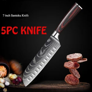 5PC 7IN Kitchen Santoku Knife Chef Cutlery Tools German Stainless Steel&Scabbard - Picture 1 of 26