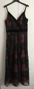 BRAND NEW KAREN MILLEN BLACK / BURGUNDY / RED FLORAL LONG MAXI DRESS - Size 12 - Picture 1 of 7