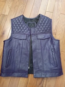 Men's Diamond Stitch Leather Motorcycle Biker Vest for Tall Rider, Large - Picture 1 of 8